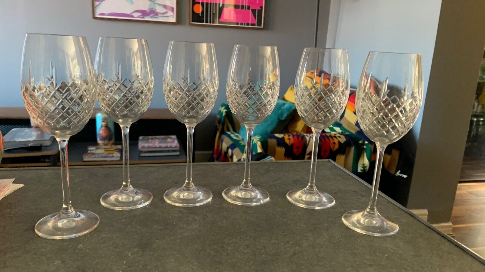 Vintage Set of 6 Long Stemmed Crystal Champagne/Wine Glasses