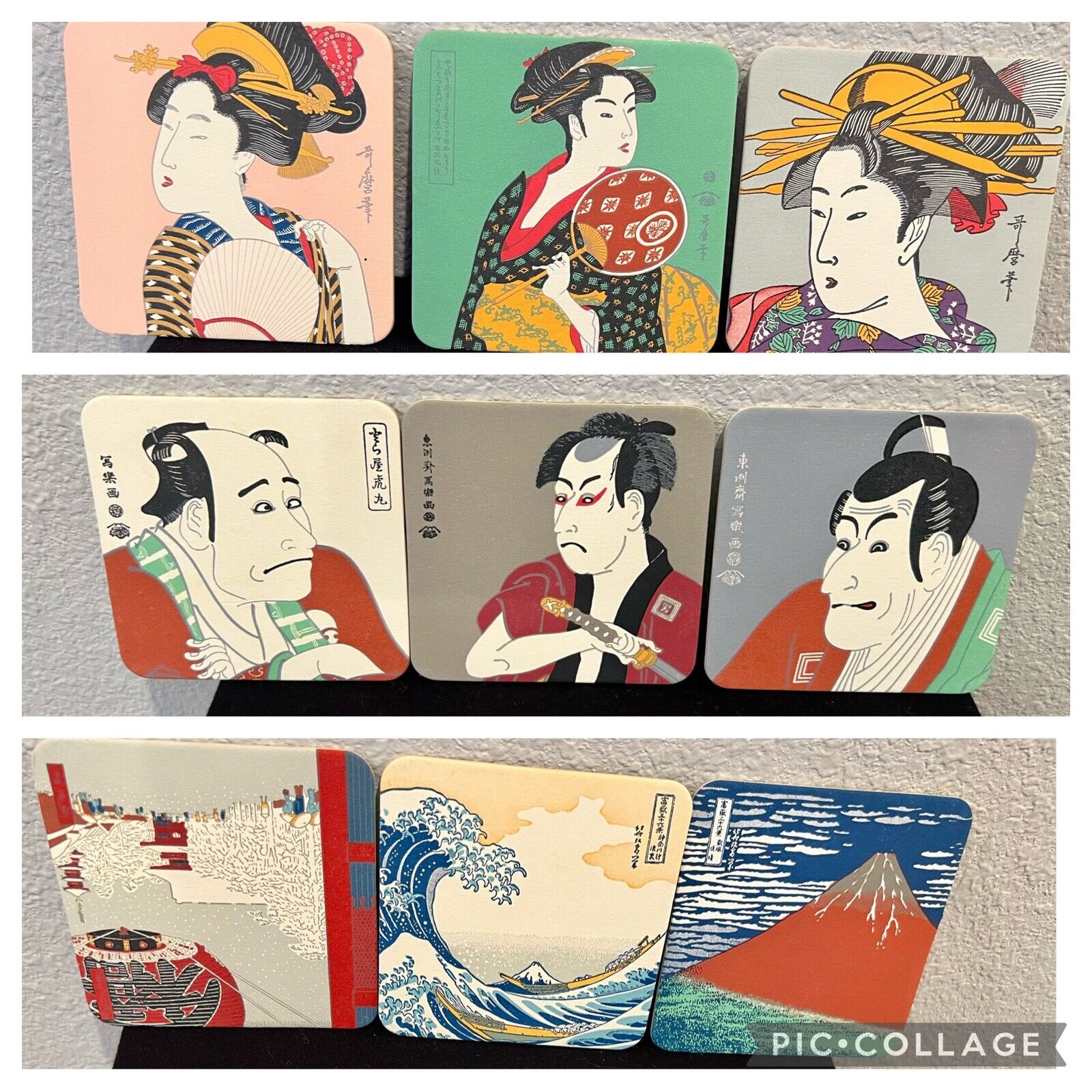 Vintage 10 Pieces Japanese Fine Art UKIYOE Cardboard Coasters Crafting Cards