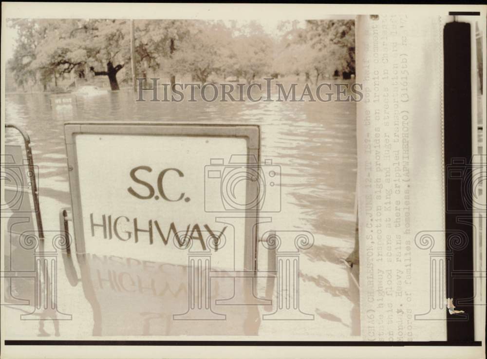 1973 Press Photo State highway inspection sign on flood scene in Charleston