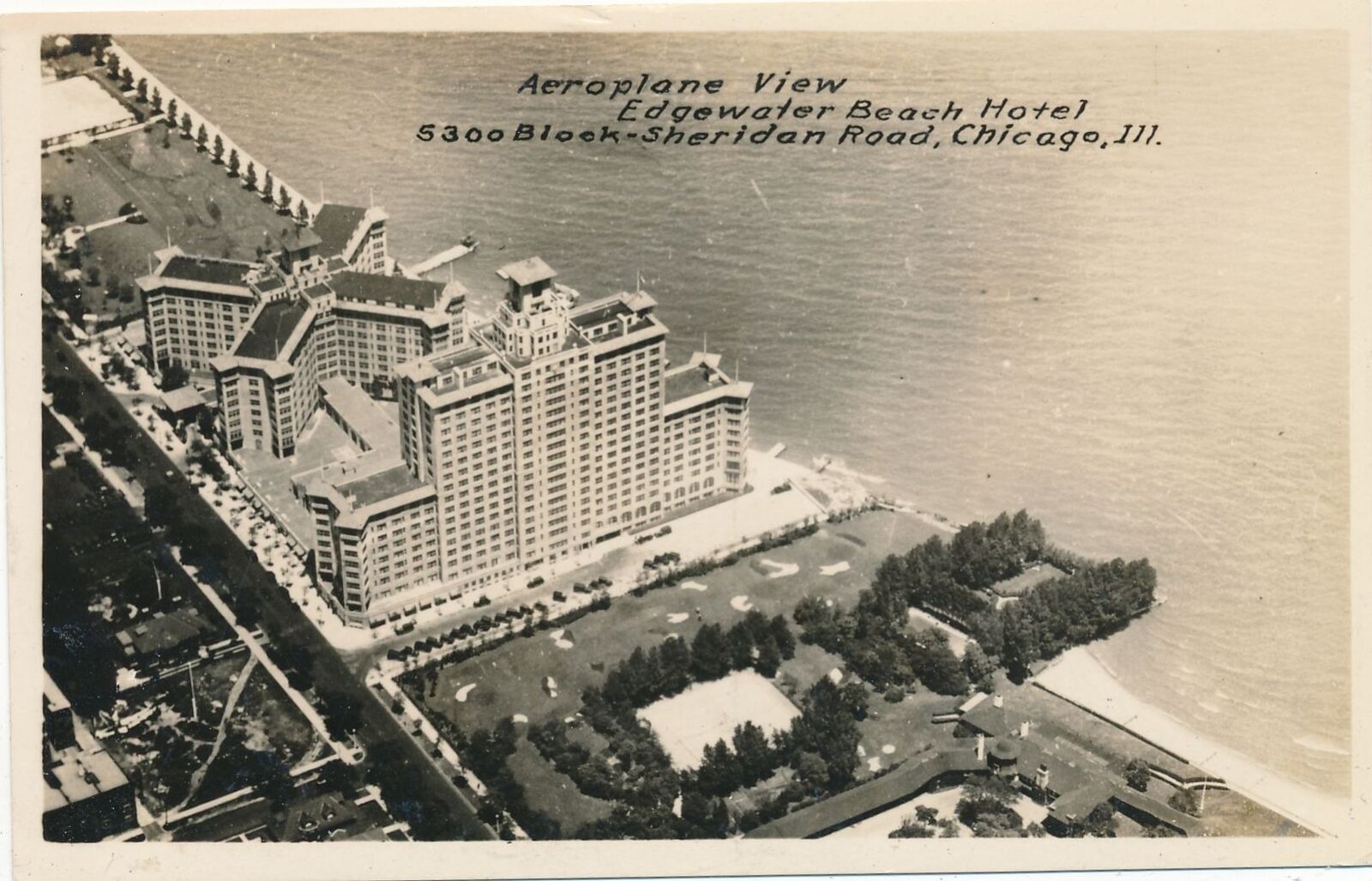 CHICAGO IL - Edgewater Beach Hotel Aeroplane View Real Photo Postcard rppc