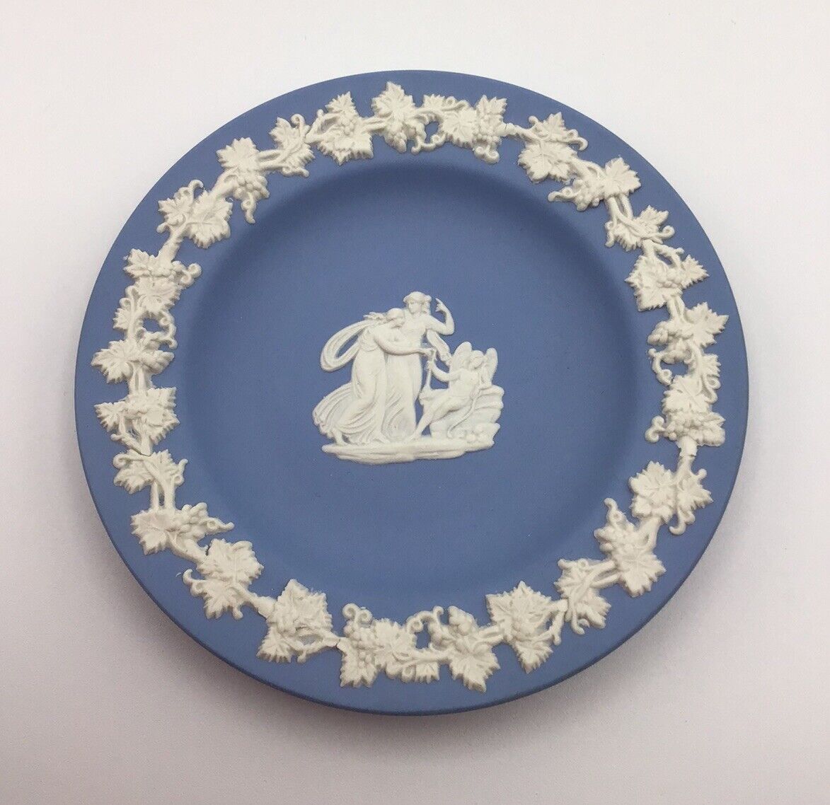 Wedgwood Blue Jasperware 4.5” Round Trinket Dish - Cupid Resting