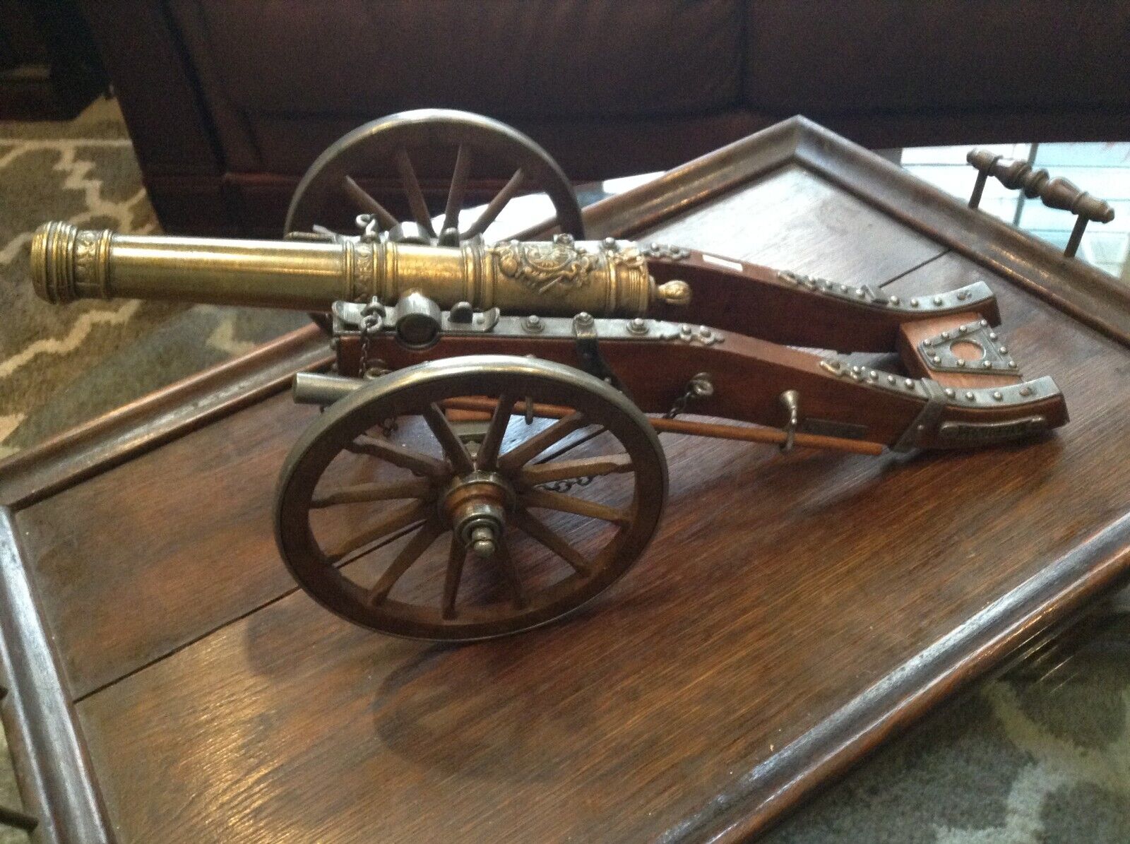 Vtg Louis XIV Field Cannon Wood & Brass Barrel Large 18\