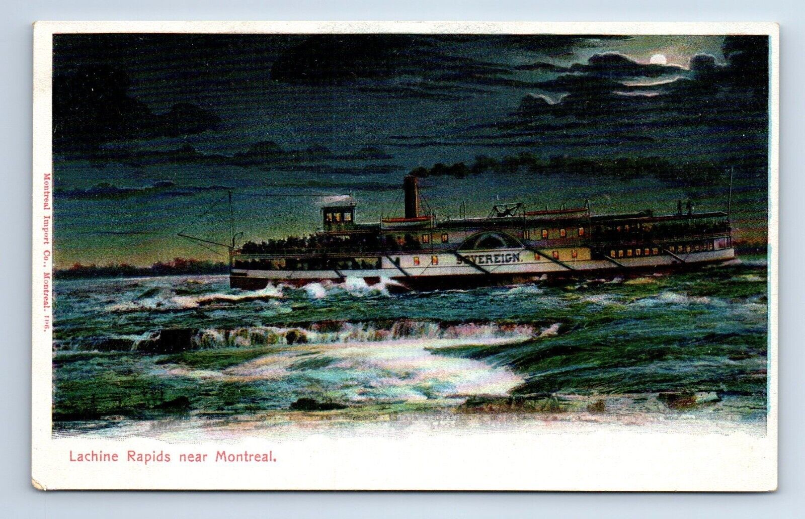 S.S. SOVEREIGN Running Lachine Rapids Near Montreal Postcard c.1905 Unused
