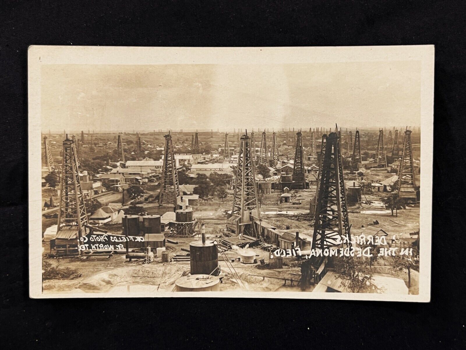 RPPC DESDEMONA OIL FIELD Derricks TX 1920 Boom Ghost Town Birds Eye View Photo