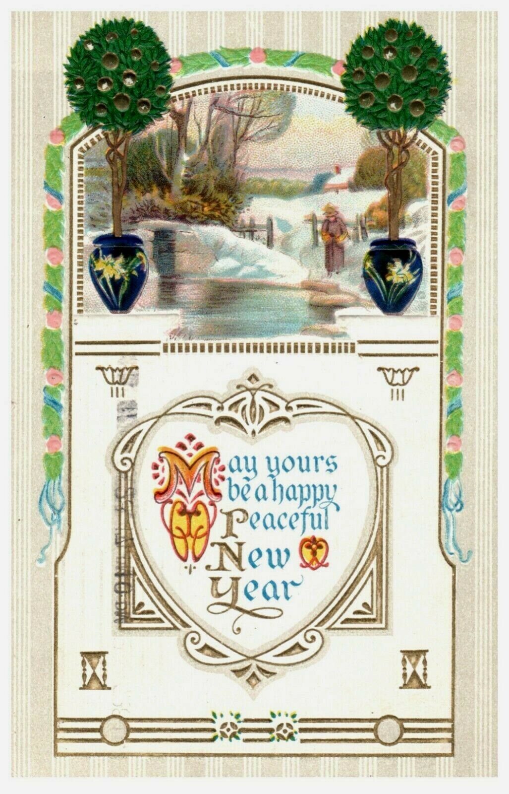 c.1911 May Yours be a Happy New Years Vintage Postcard Embossed