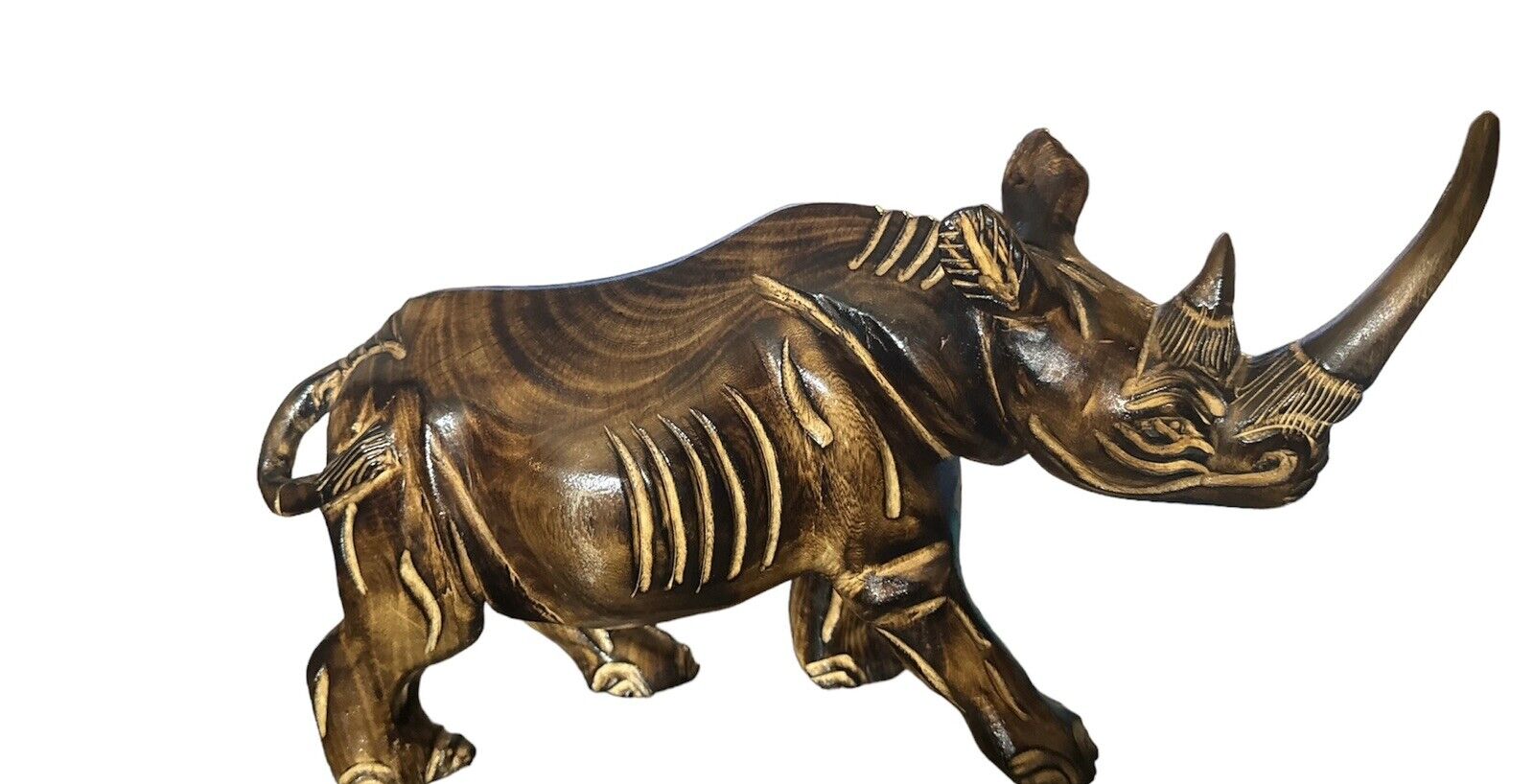 VTG Hand Carved Wooden Rhinoceros 