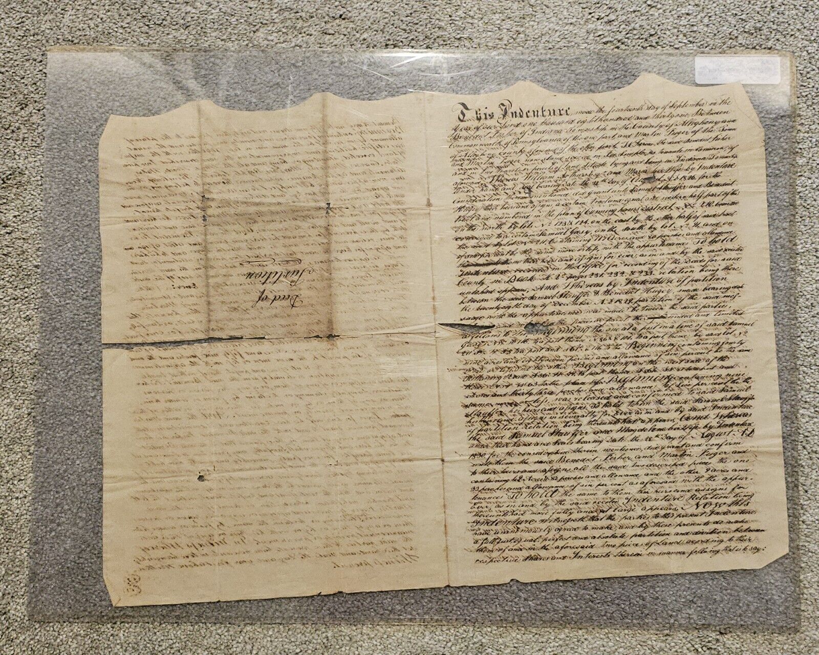Massive 1831 Indenture Deed of Partition Allegheny County, PA Benedict Fisher