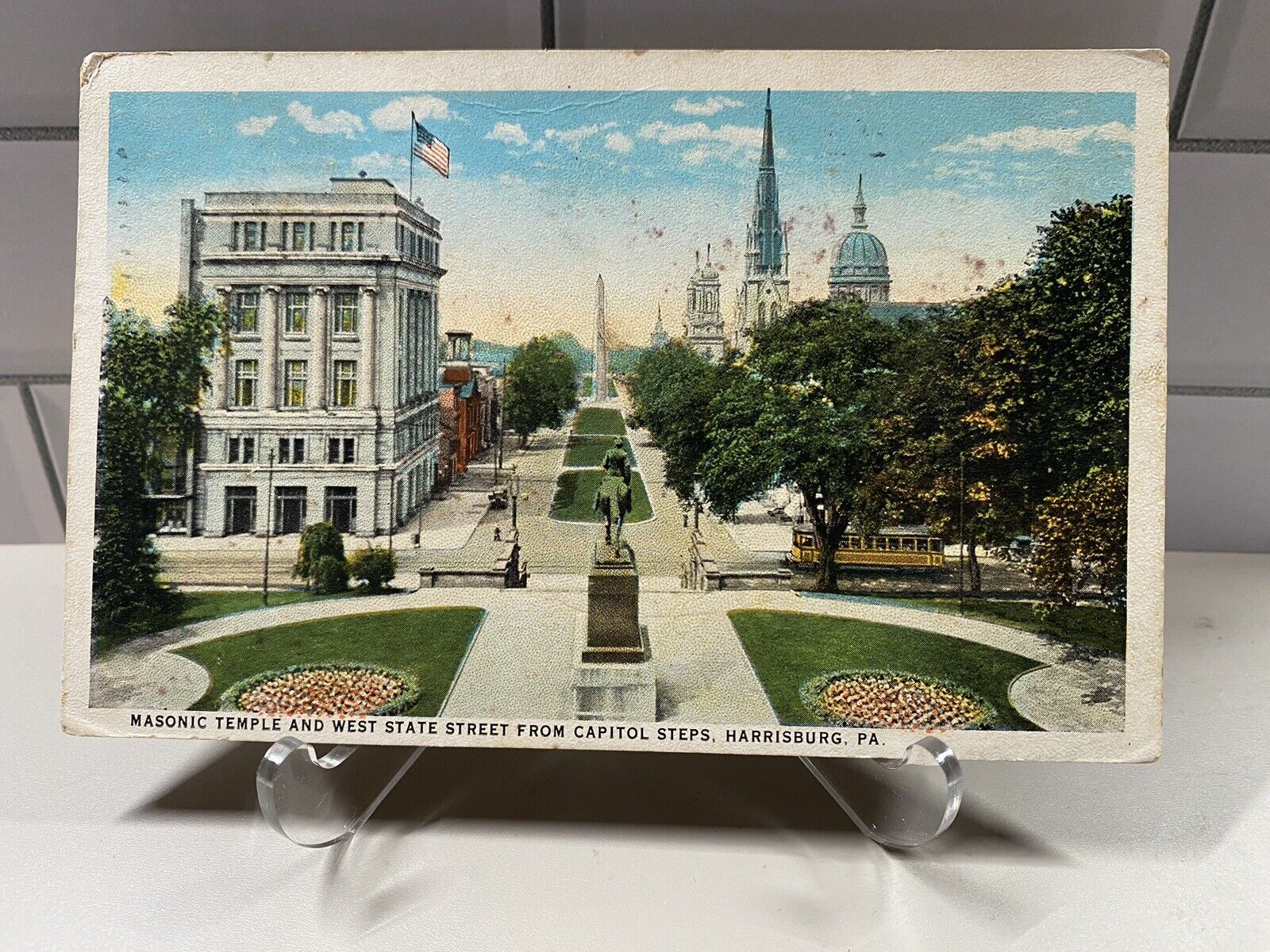 c1920s Harrisburg, PA Masonic Temple & West State Street Dauphin County Postcard