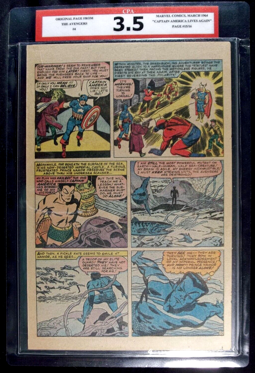 The Avengers #4 CPA 3.5 SINGLE PAGE #15/16 1st Silver Age App of Captain America
