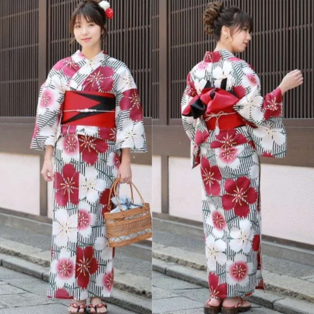 Japanese Womens\' Yukata Obi Footwear 3pcs Set Nadeshiko Summer Kimono Japan New