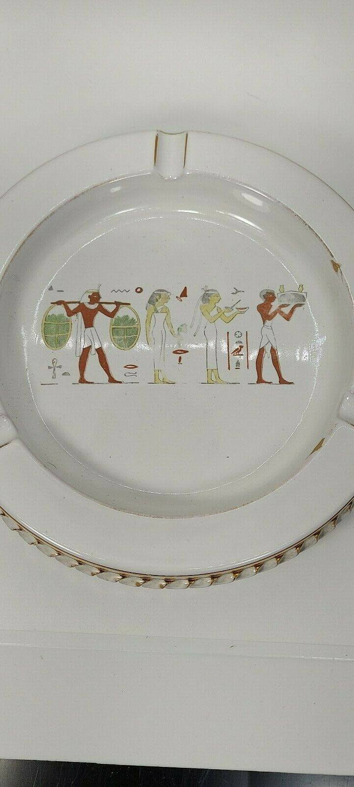 Vintage K.P.N.Y. Porcelain Ashtray w/ Egyptian Theme Made in Italy