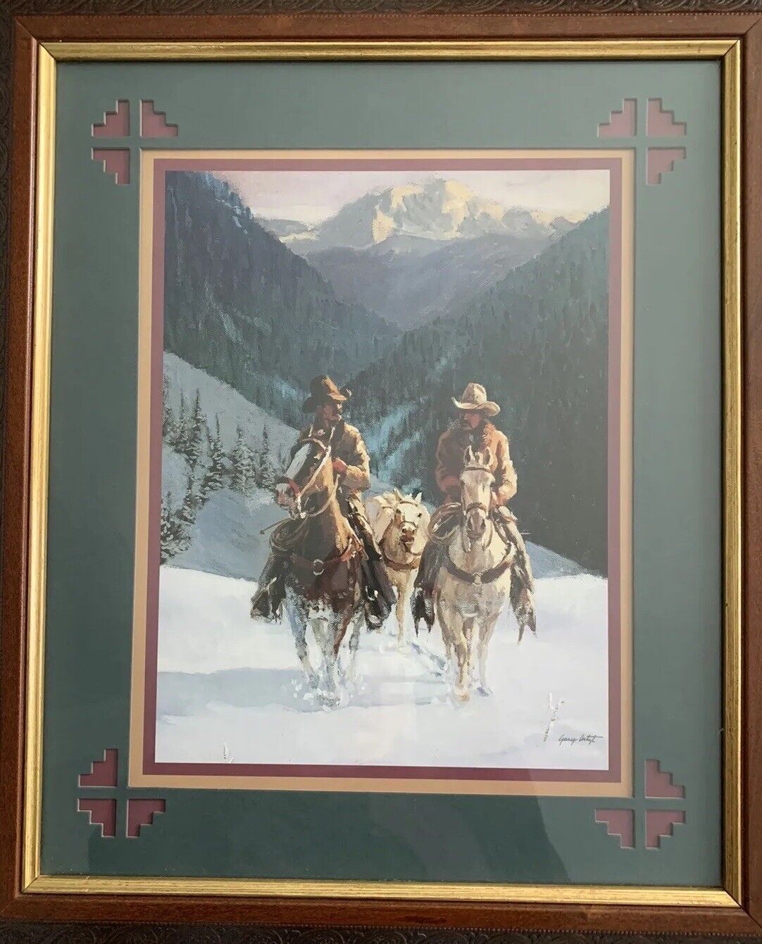 Framed Vintage Copy of Cowboy Painting 21\