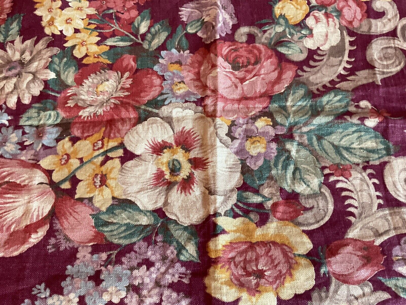 Exquisite Antique Linen Floral Fabric. 