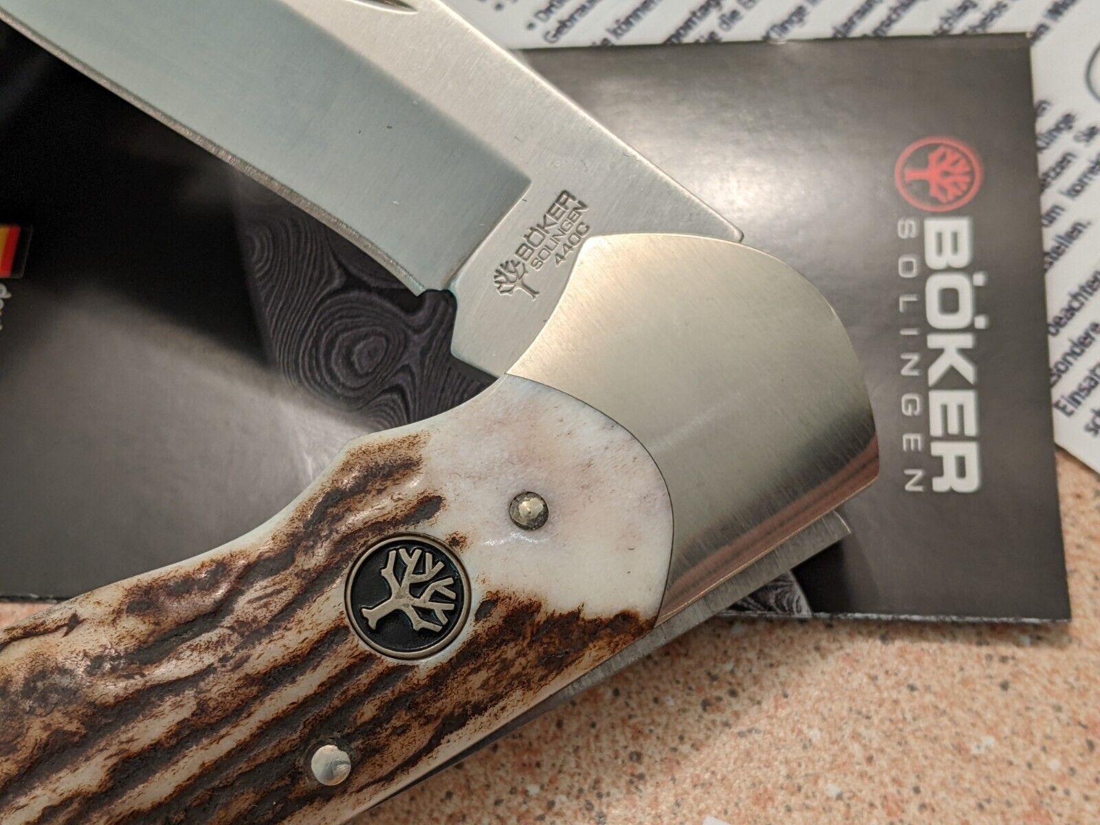 Boker German Made  Optima Series Large Exchange Blade Stag Handle Lockback Knife