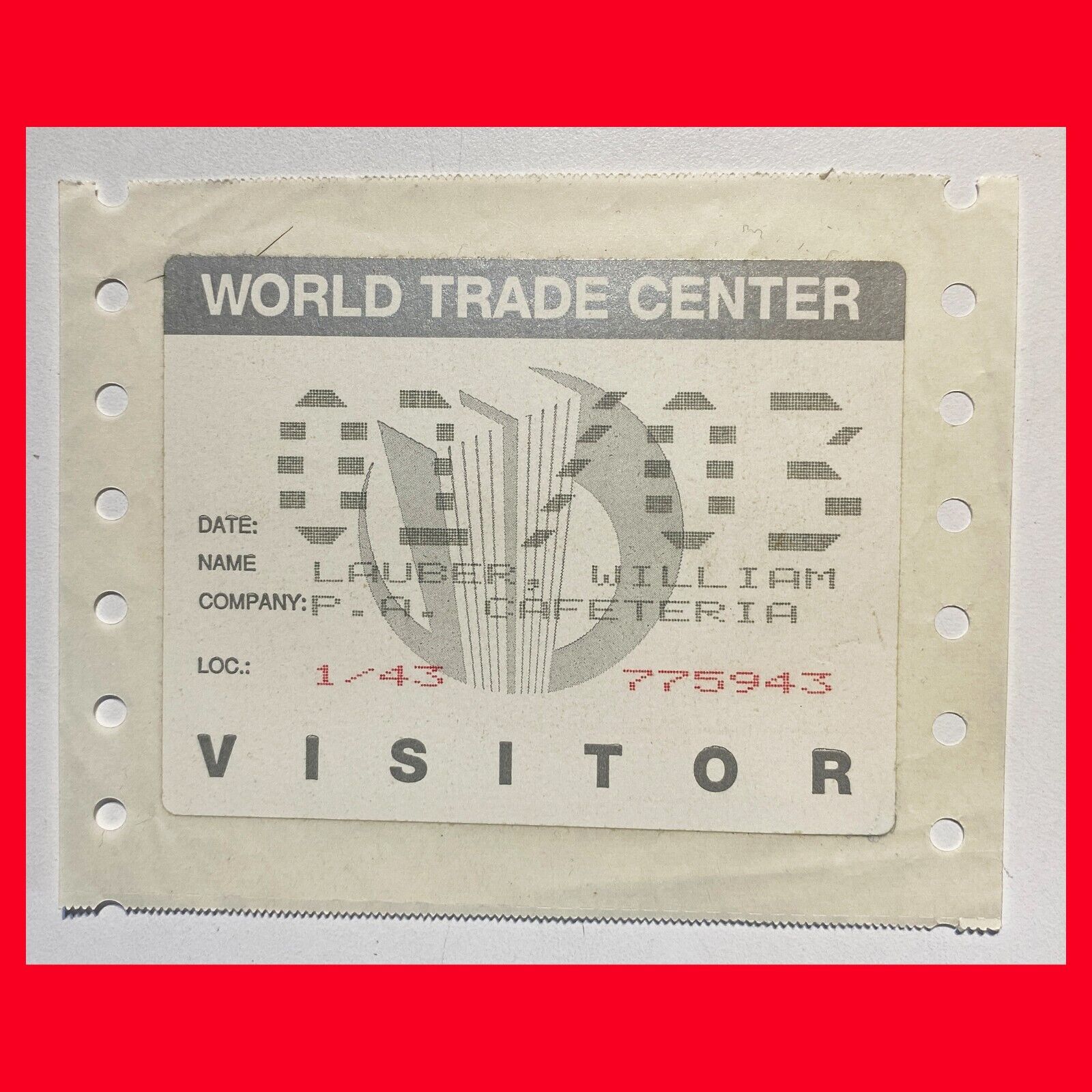 Rare WORLD TRADE CENTER VISITOR PASS Pre-9/11 Tower 1 WTC New York