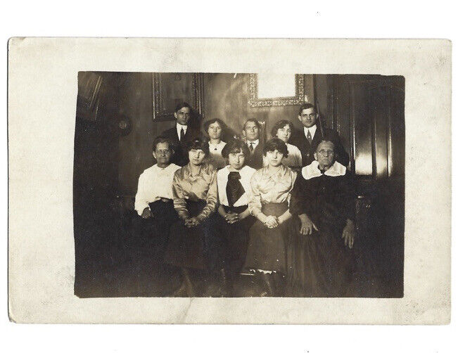 c.1900s Loving Family Group In House RPPC Real Photo Postcard UNPOSTED