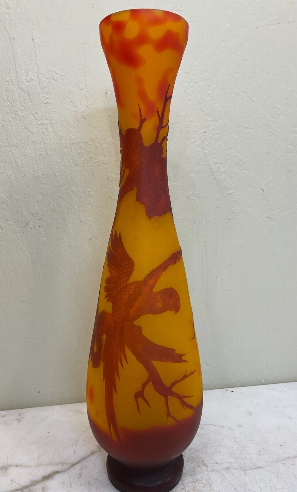 Unique Art Nouveau Glass Vase with Parrot, Signed