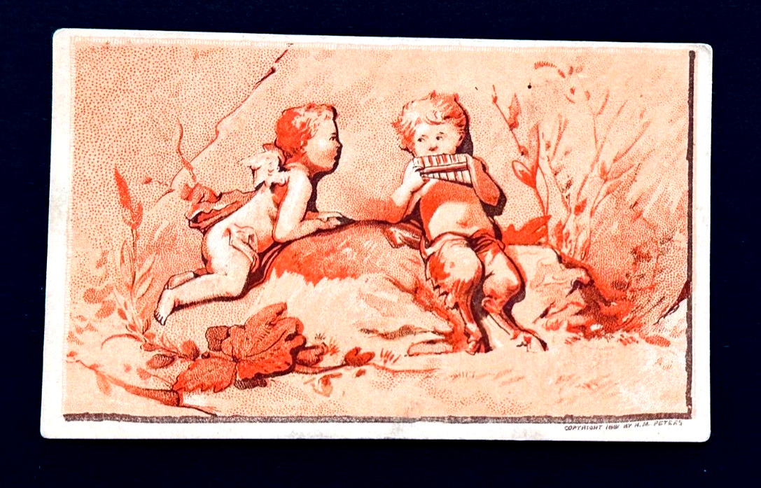 Victorian 1881 Trade Greeting Card - Greek Mythology Pan Babies - H M Peters