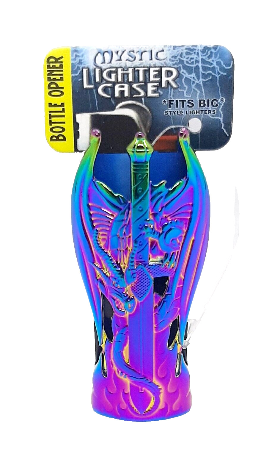 Smokezilla Mystic Rainbow Swords & Dragon Design Bottle Opener Bic Lighter Case