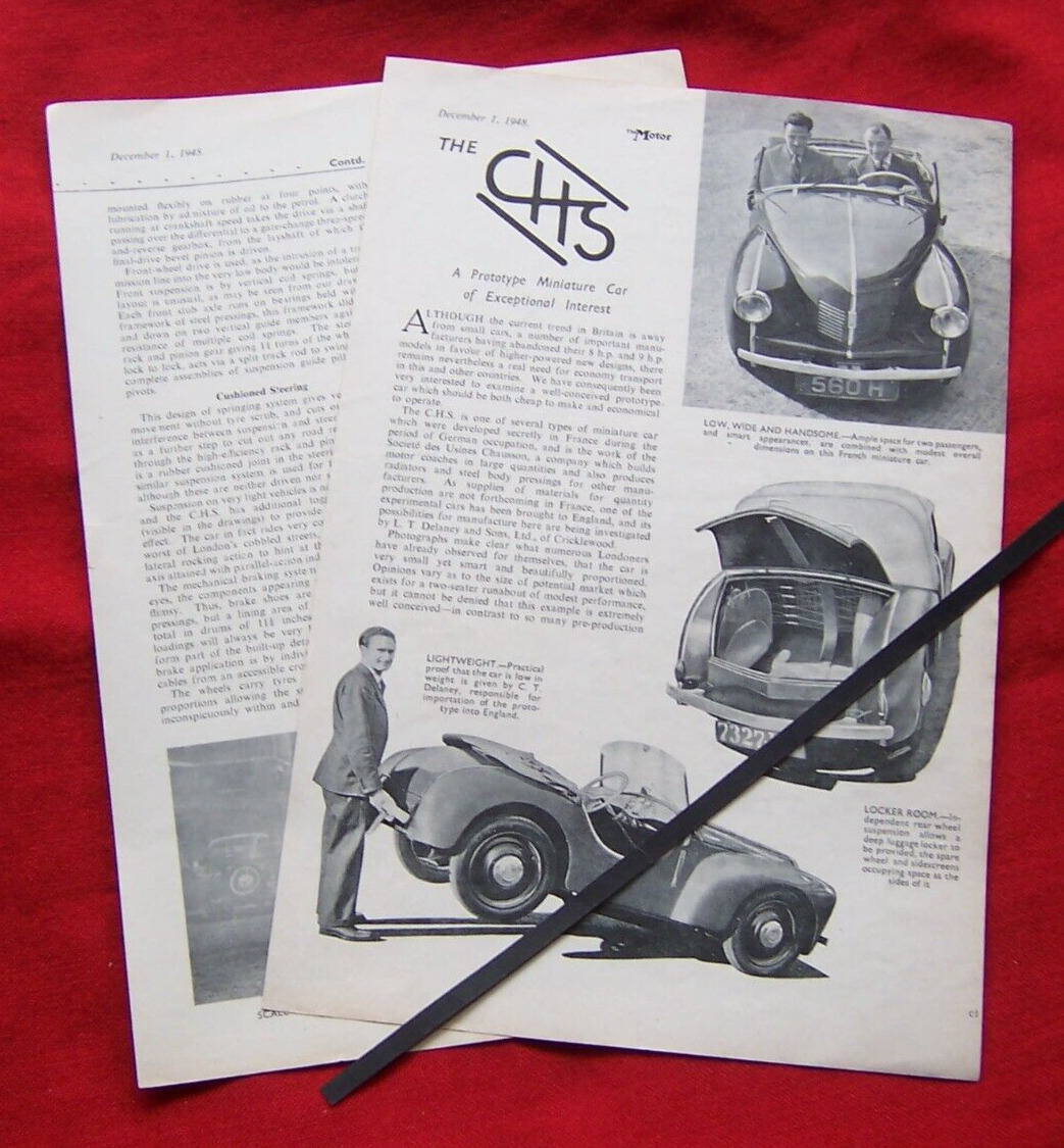 CHS FRENCH MICROCAR 1948 ORIGINAL VINTAGE PICTURE TEST ARTICLE