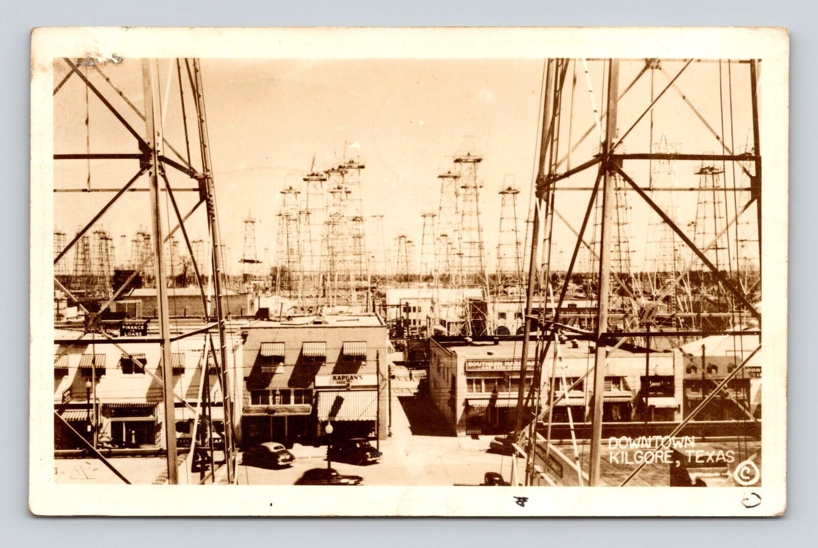 Old Postcard Downtown Kilgore TX Oil&Gas Wells RPPC Real Photo 1944 Cancel