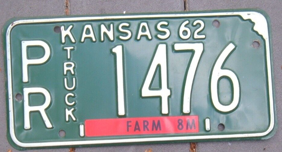 KANSAS Vintage 1962 truck License plate Pratt County   PR 1476