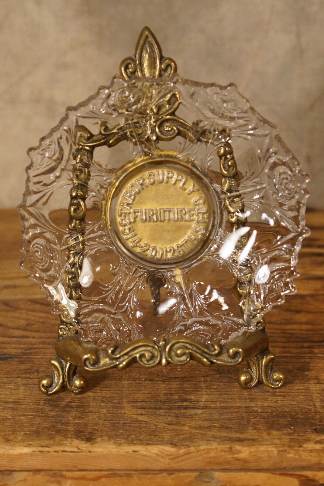 Antique 1910\'s Tabor Supply Co. Furniture Glass Advertising Dish
