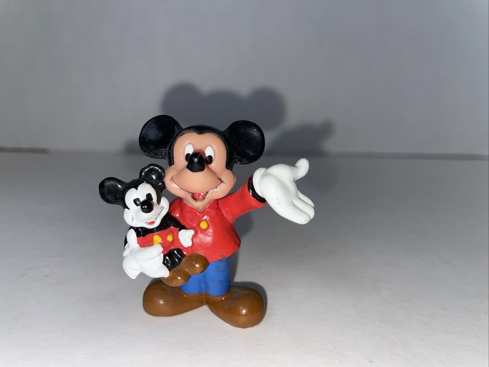 Vintage Disney Mickey Mouse Holding Baby 2” Plastic Figurine