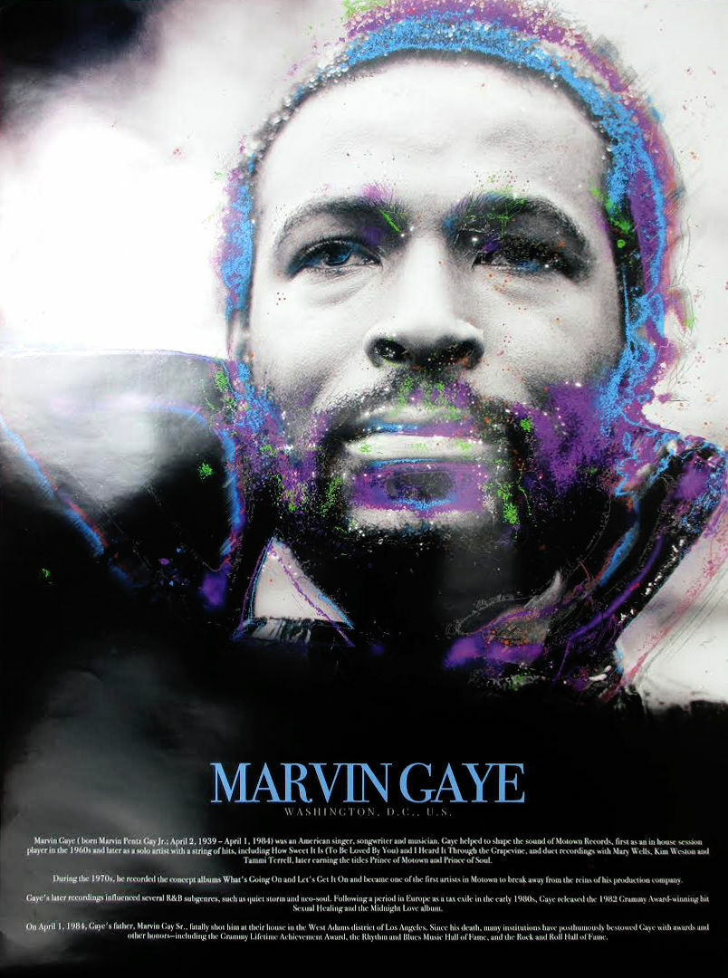 Marvin Gaye Poster w/ Biography Music Singer African American Art Photo (18x24)