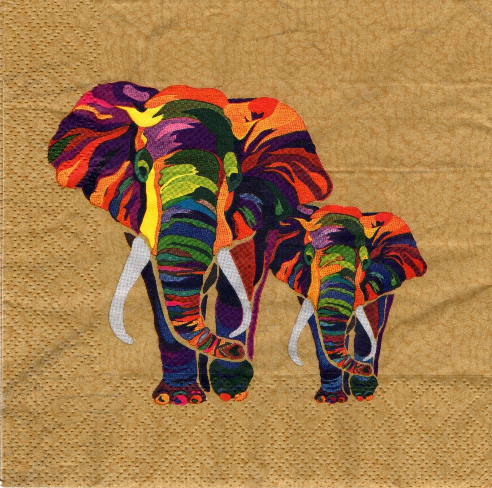 (2) Two Paper Lunch Napkins for Decoupage/Mixed Media - Colorful Elephant RARE