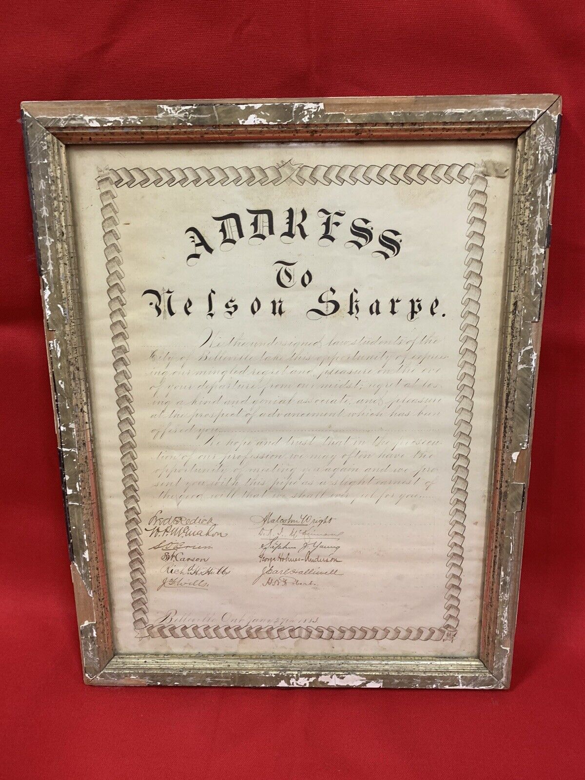 Antique 1883 Framed Certificate Of Appreciate Law School Professor