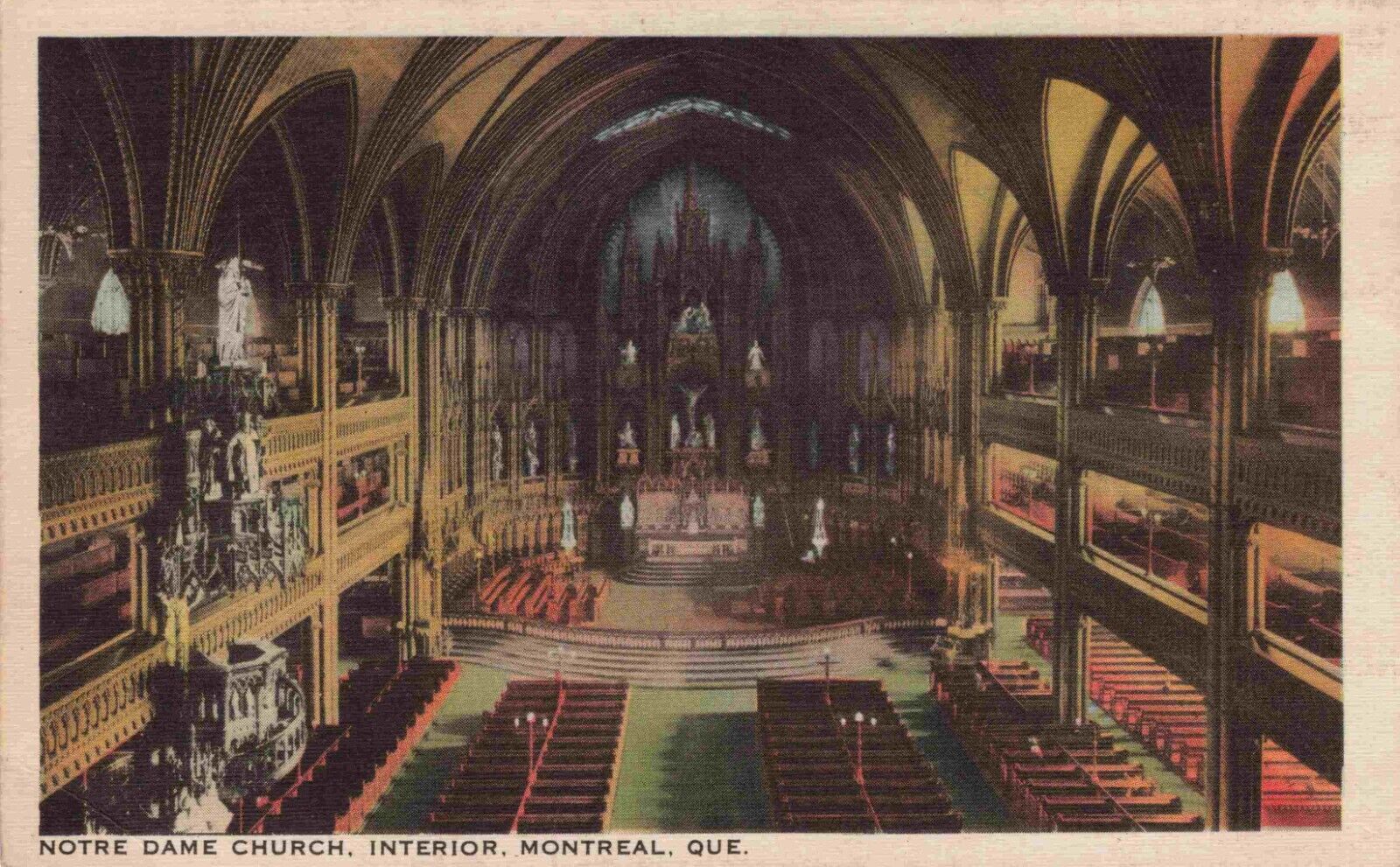 Notre Dame Church Interior Montreal Quebec Canada Postcard Vtg 9222