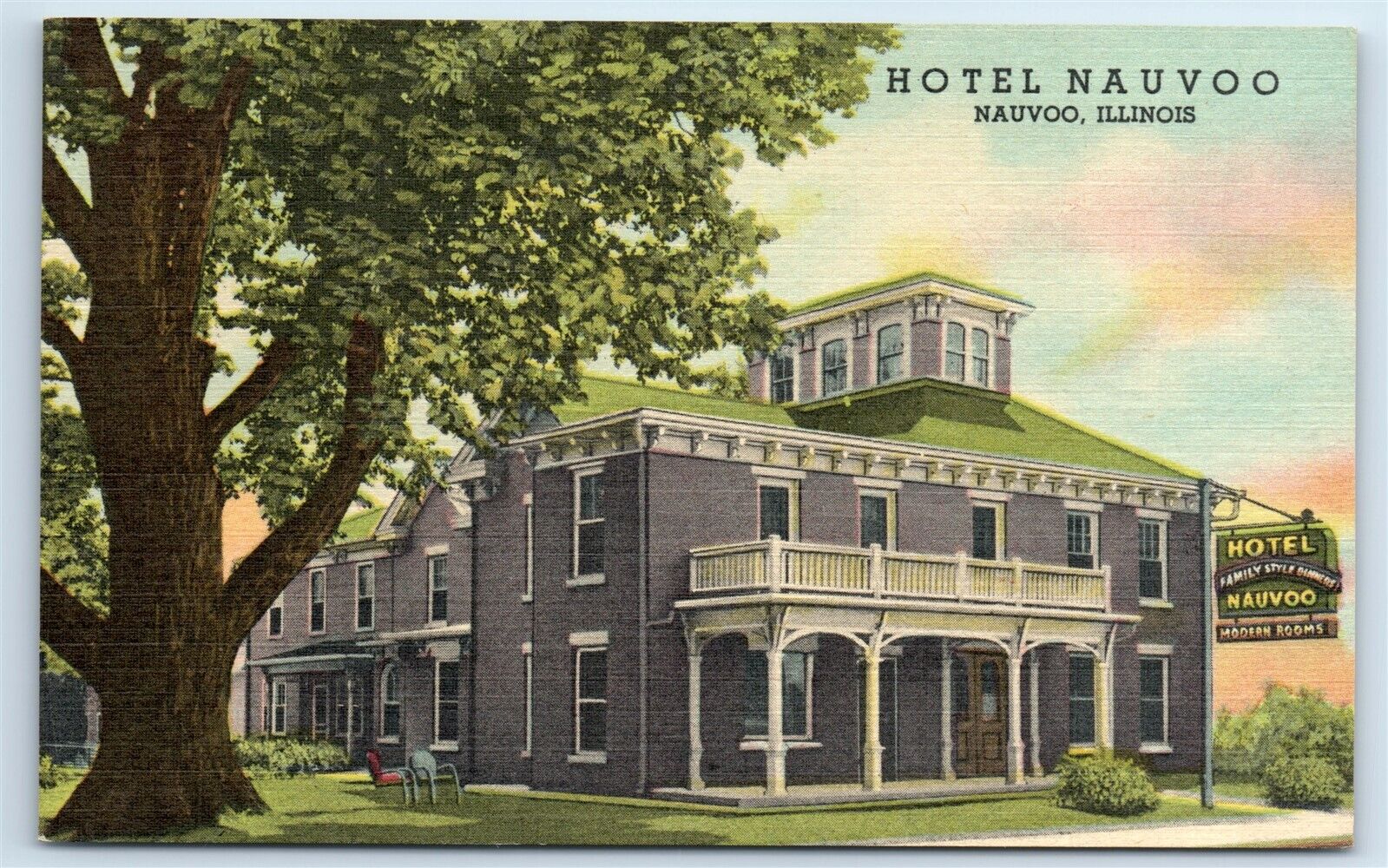 Postcard Hotel Nauvoo, Illinois linen J126