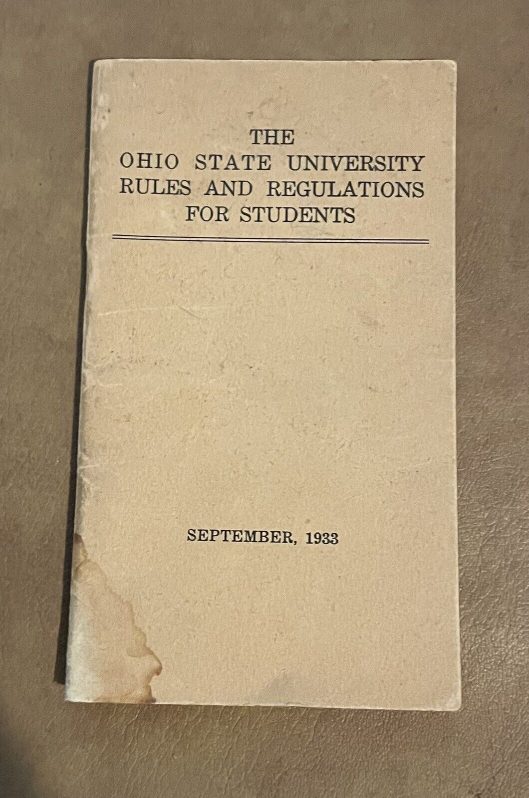 Vintage Ohio State University Rules Booklet 1933