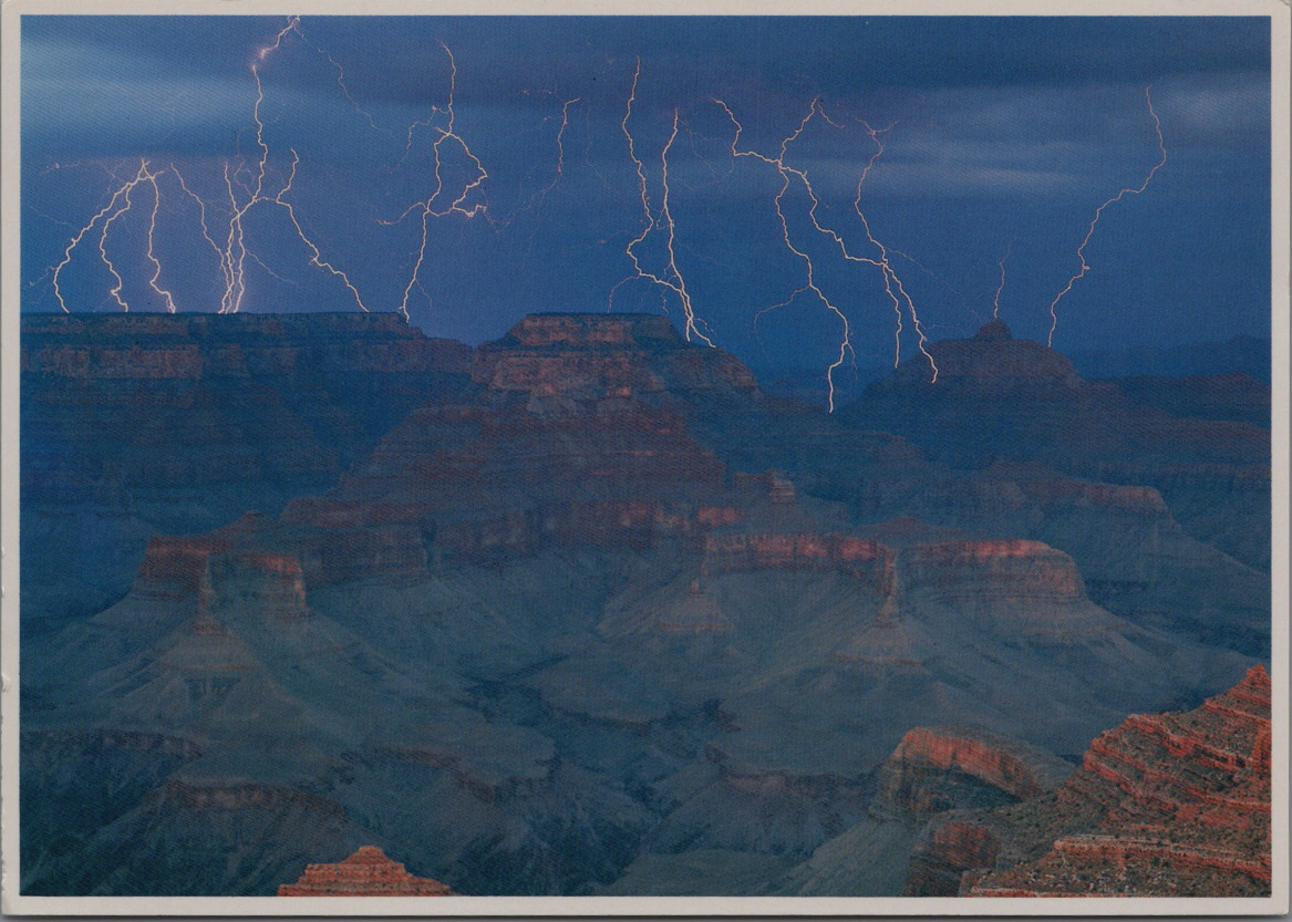 Fred Harvey Beautiful Night Lightning Storm Over Grand Canyon AZ Art Postcard
