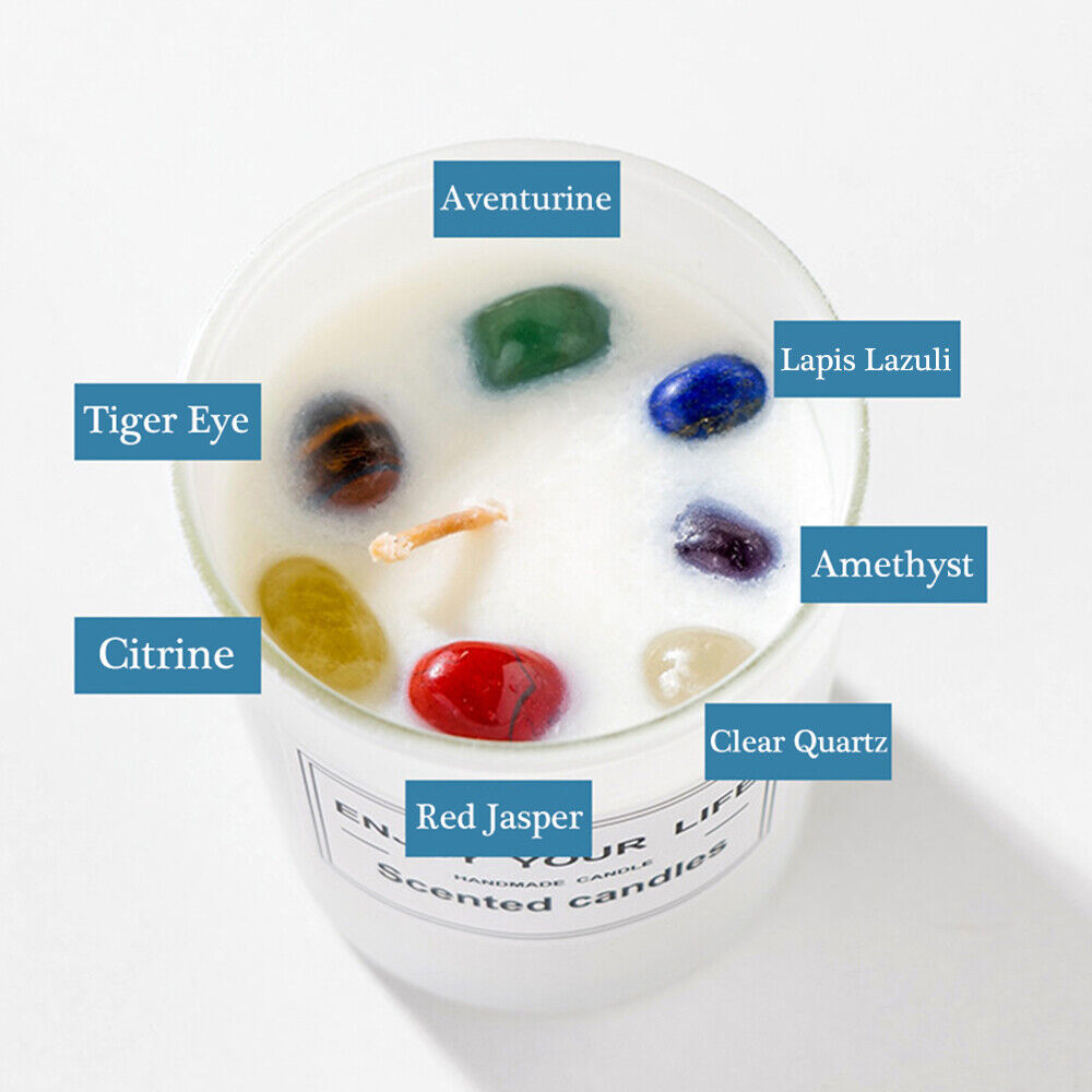 Natural Chakra Crystal Essential Oil Infused Candle Soybean Wax Healing Gifts