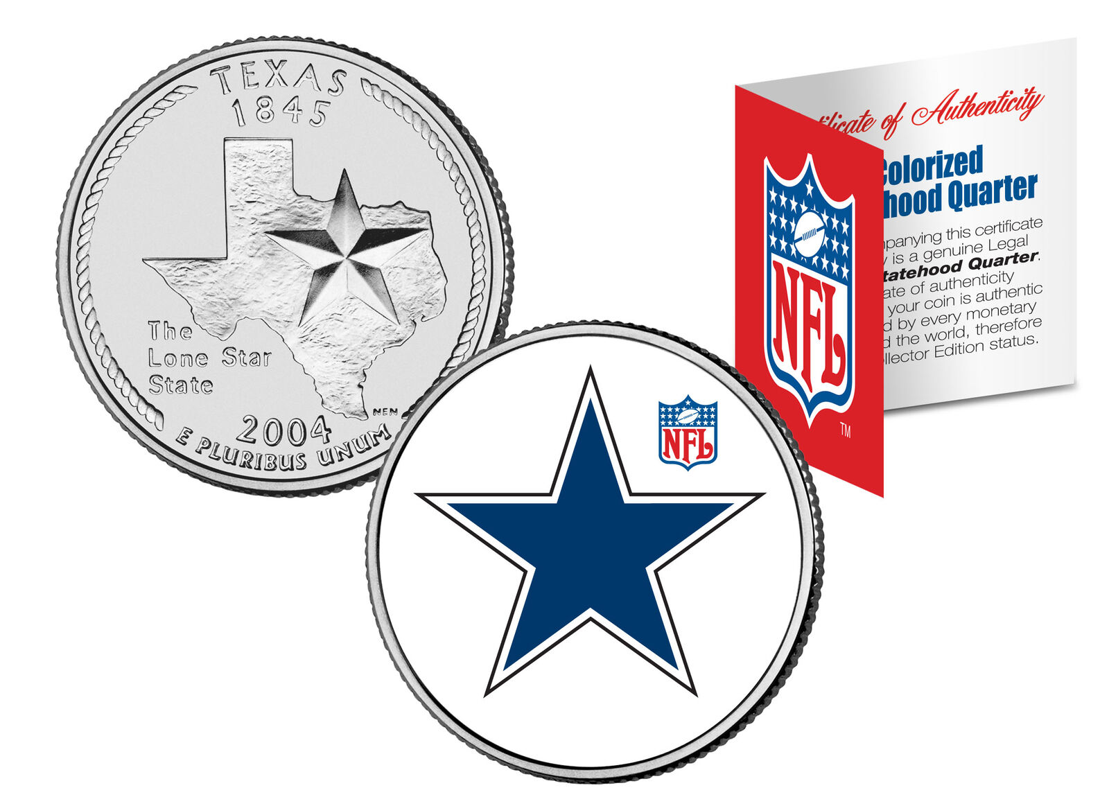 DALLAS COWBOYS Retro Logo Texas Quarter Colorized US Coin Football NFL LICENSED