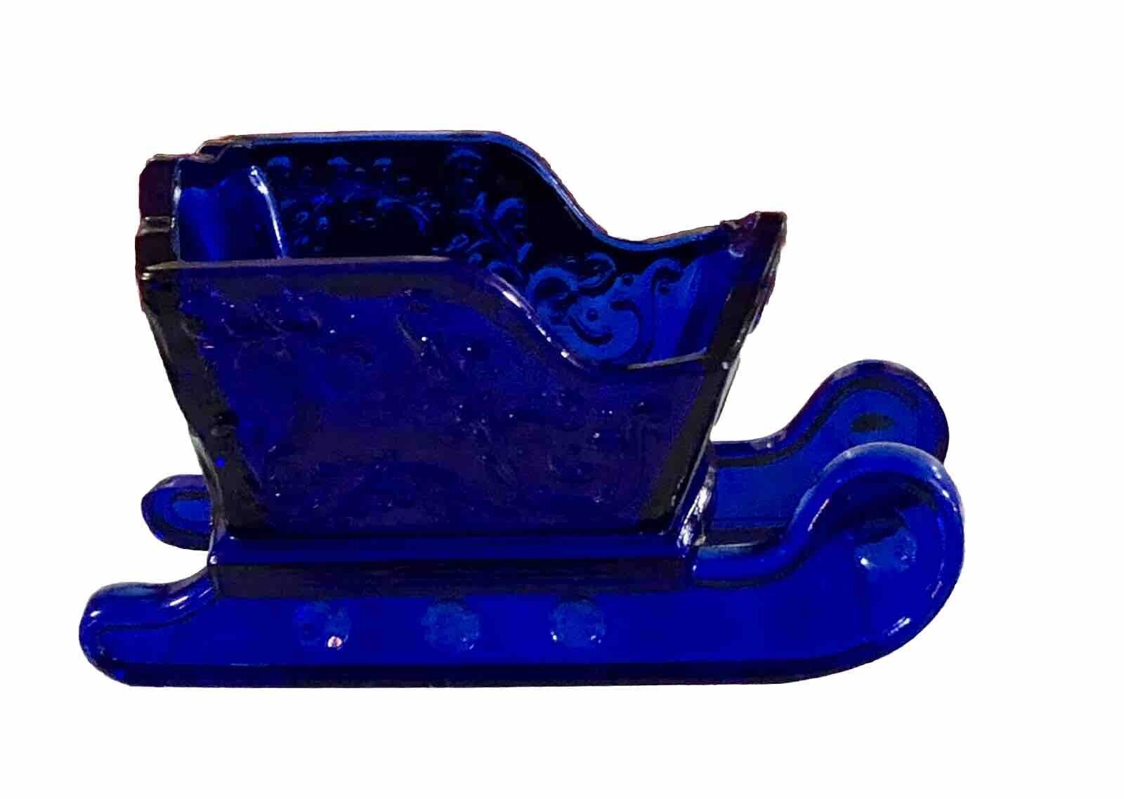 Vintage Boyd Glass - Christmas Winter Sleigh Sled - Cobalt Blue