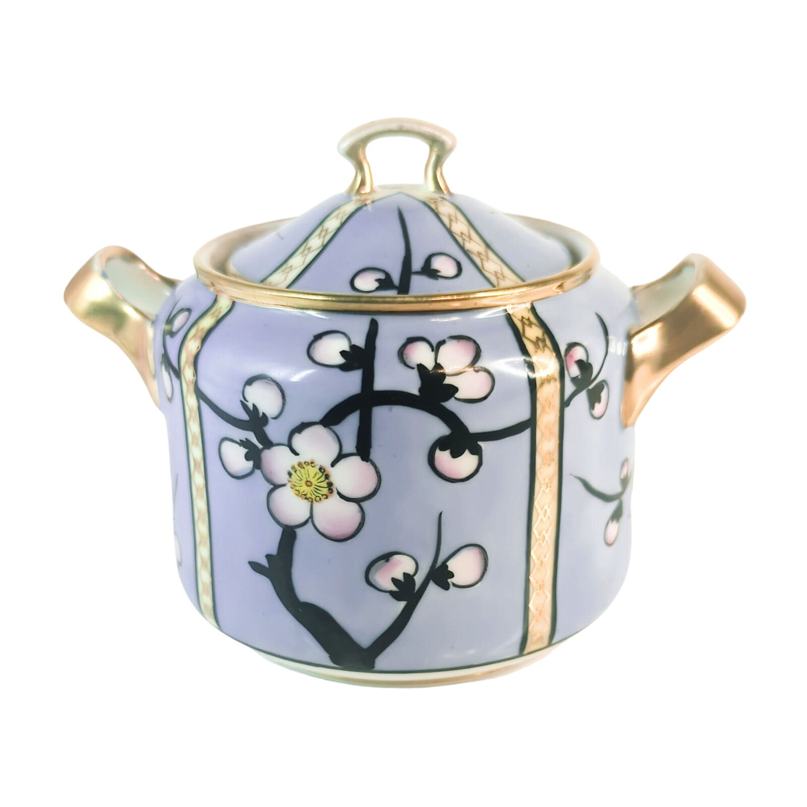 Vintage Noritake Morimura Blue Cherry Blossom Sugar Bowl, Hand Painted Art Deco