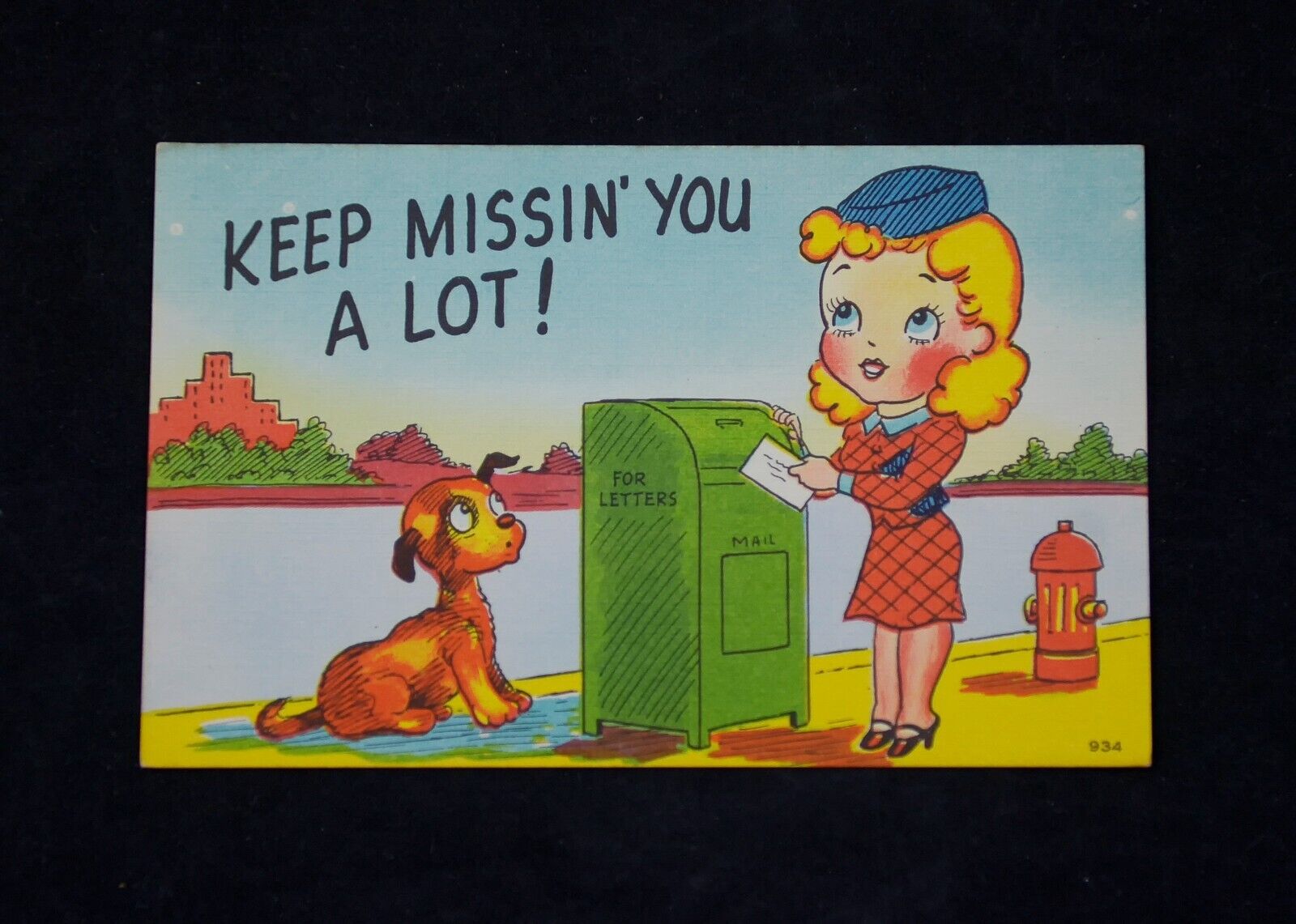 Rare Old Vintage Keep Missin' You A Lot Linen Postcard