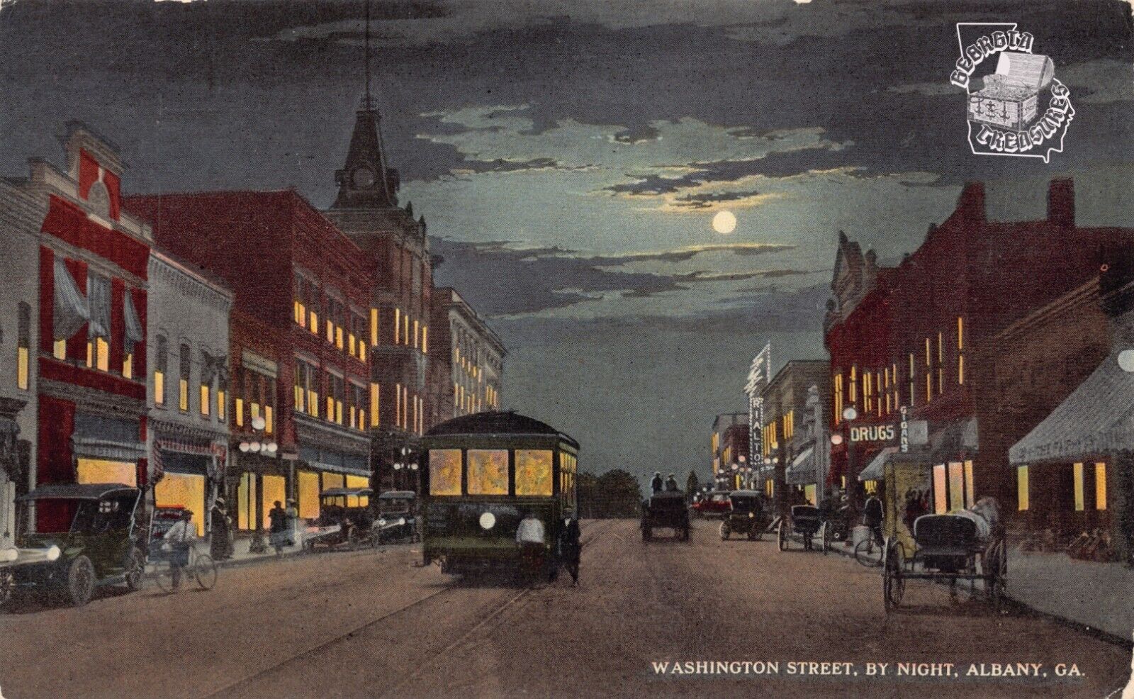 GA~GEORGIA~ALBANY~WASHINGTON STREET BY NIGHT~C.1910