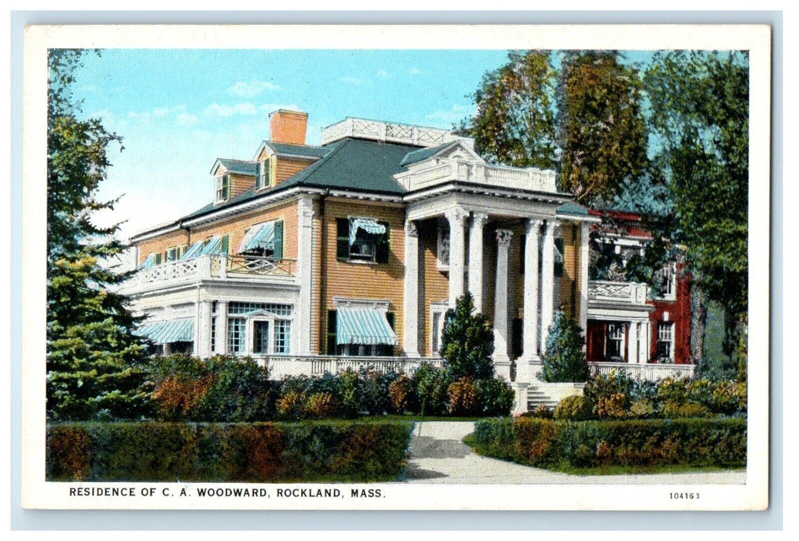 c1920\'s Residence Of C.A. Woodward Rockland Massachusetts MA Vintage Postcard