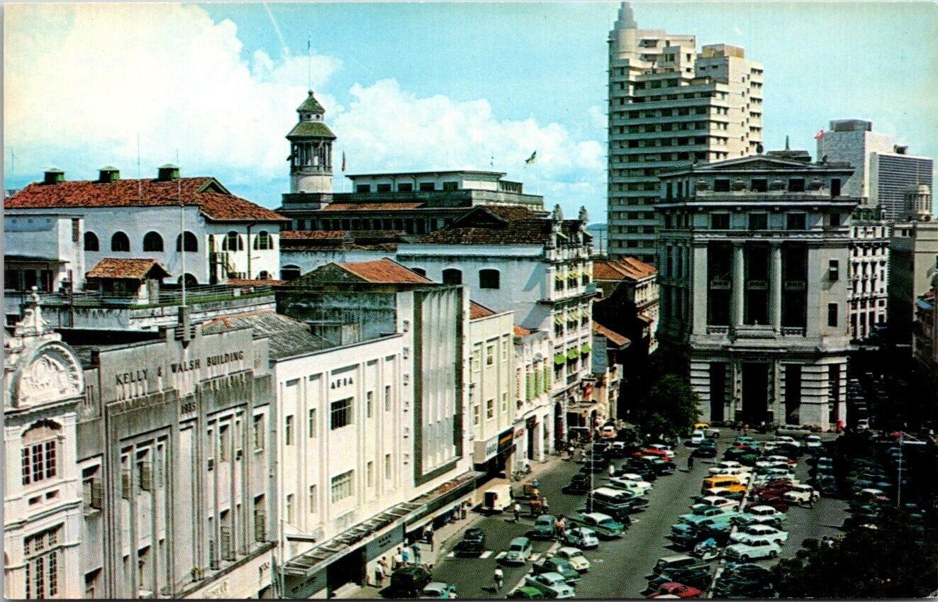 Vintage Postcard Raffles Place Business Center Singapore A9