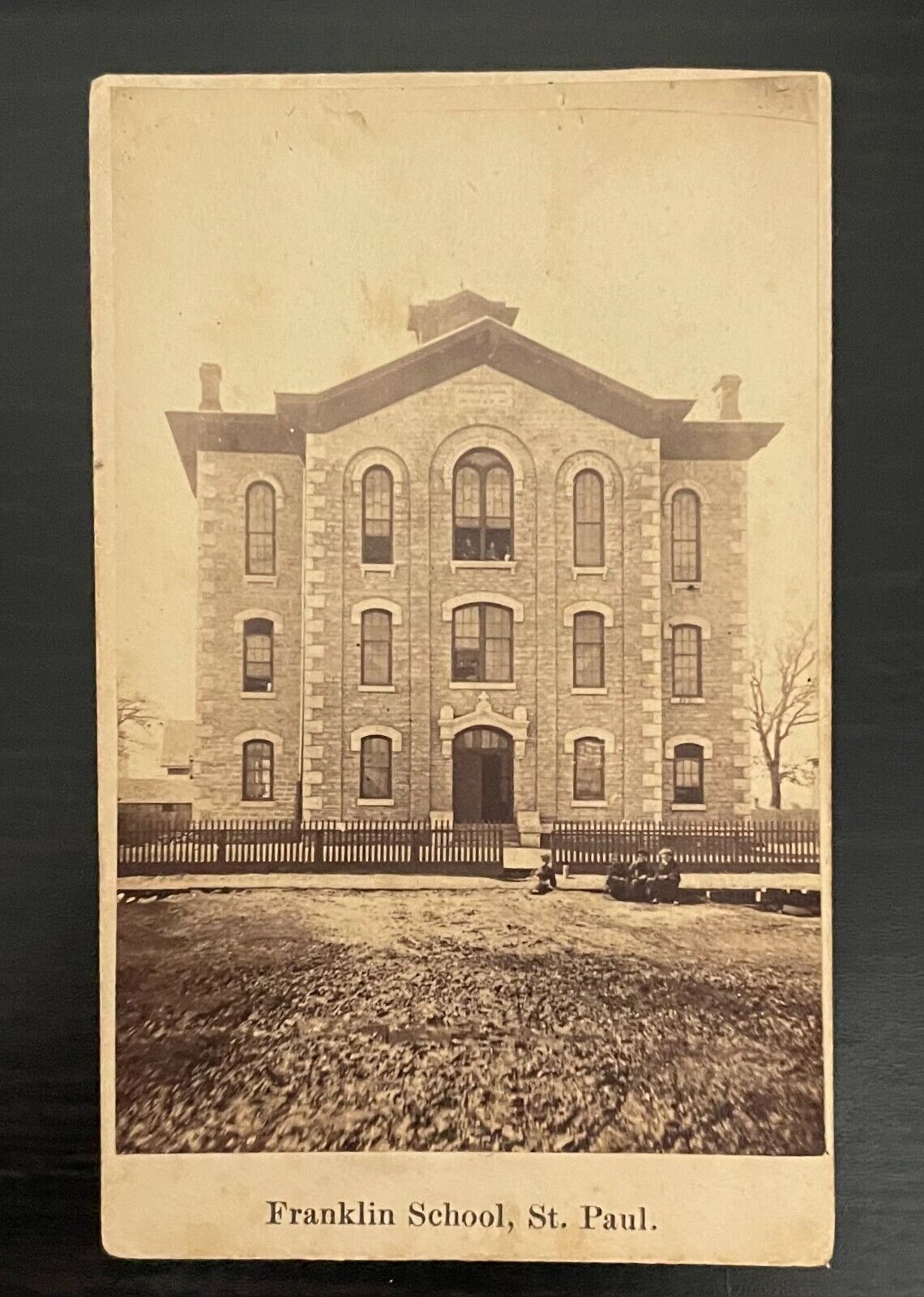 FRANKLIN SCHOOL - ST. PAUL, MINNESOTA - ORIGINAL 1860s CDV PHOTO by R. W. RANSOM
