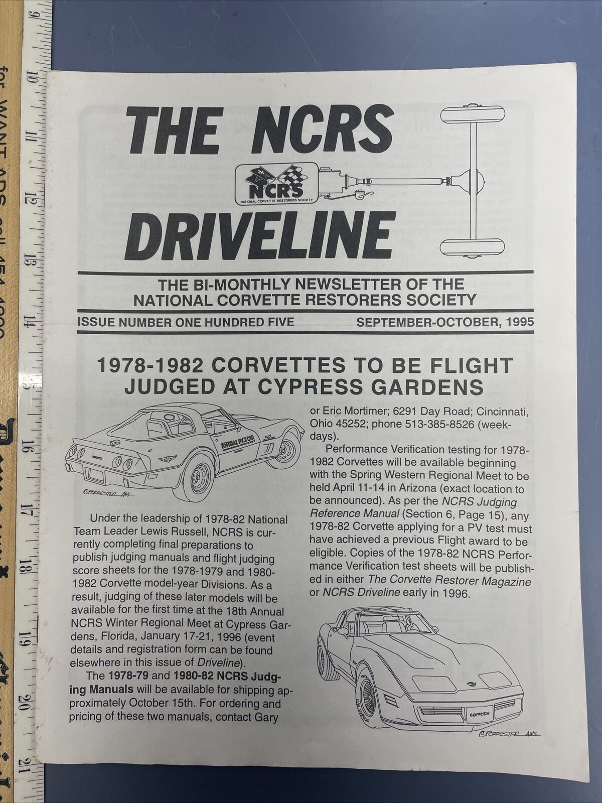 Vintage Sept 1995 The NCRS Driveline Nat. Corvette Restorers Society Newsletter