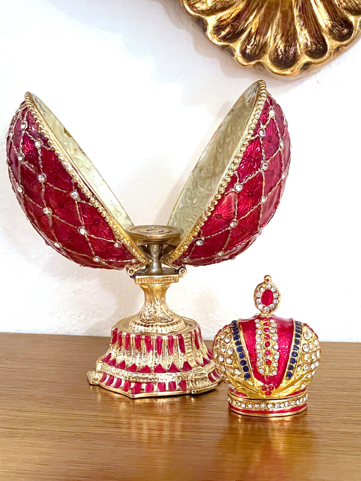 Designer Ruby Faberge Eggs Imperial Royal Faberge egg Trinket Swarovski 24k Gold
