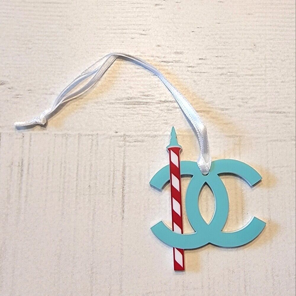 CHANEL Light Blue CC and Red/White Stripe Pole Charm Tag