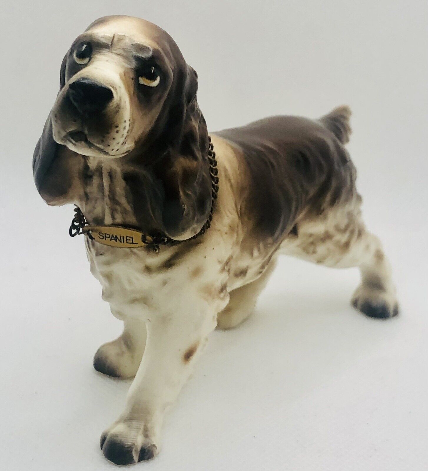 English Cocker Spaniel Dog Porcelain Figurine  4.5 x 3.5” Japan Vtg Chain Collar