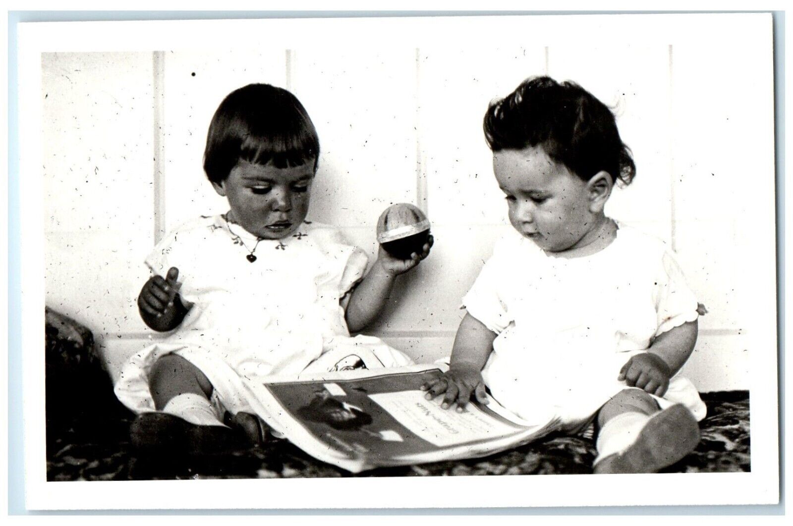 c1940's Cute Babies Playing Checking Book Unposted Vintage RPPC Photo Postcard