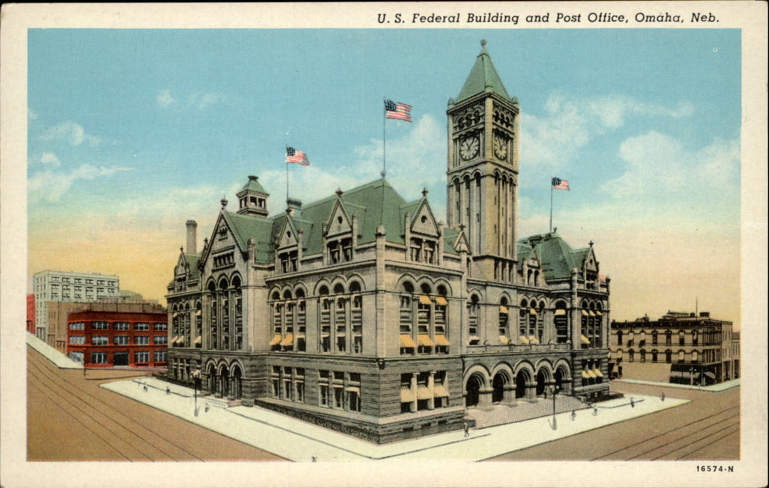 Federal Building & Post Office ~ Omaha Nebraska ~ unused 1930s linen postcard
